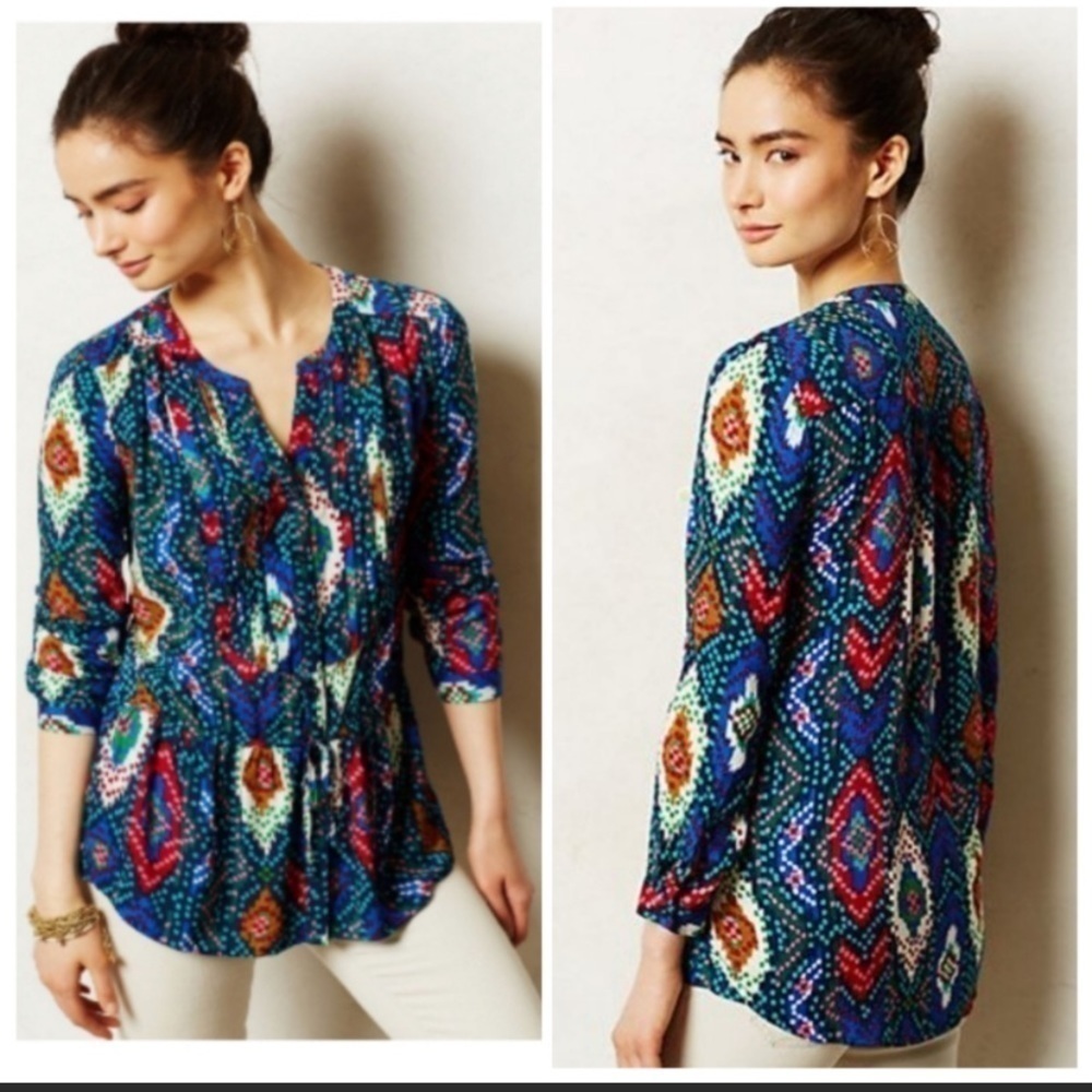 Anthropologie Topoxte drop waist Geometric Ikat print top by Maeve.